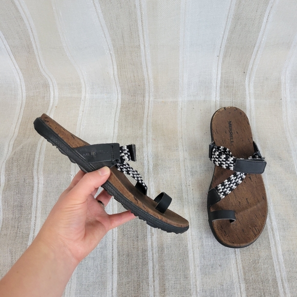 Merrell Around Town Sunvue Sandals Size 7 Woven Black Toe‎ Loop - Picture 1 of 10